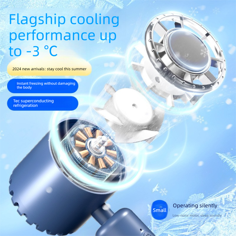 Grey Portable Ice Cooling Handheld Fan USB Rechargeable 2000mAh Silent Battery Fan for Office and Outdoor Use Personal Cooling Solution for Local Professionals - Image 4