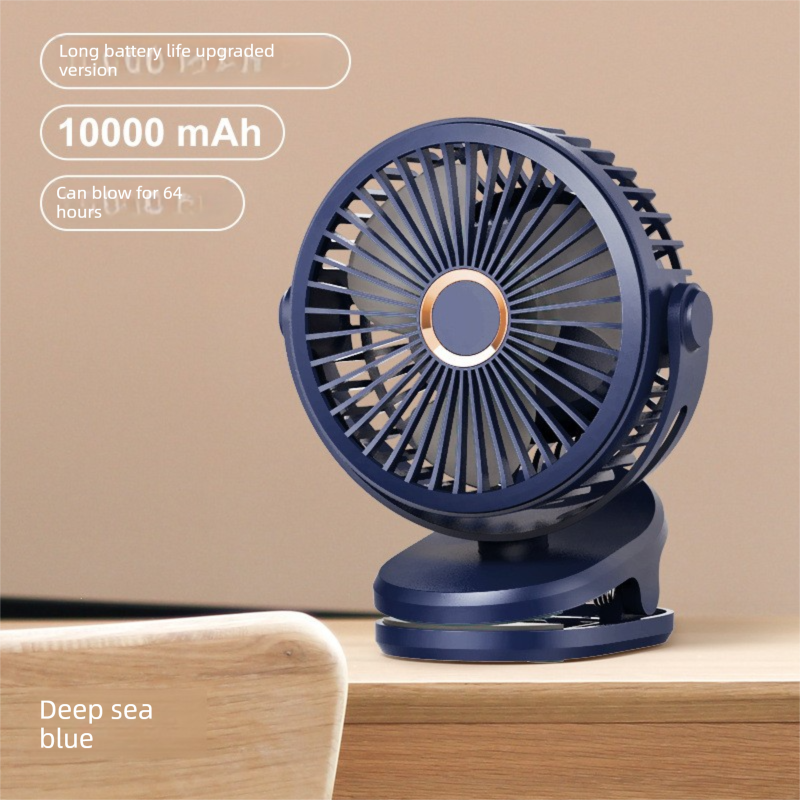 Deep Sea Blue 10000mAh Portable Clip on Fan with 720 Degree Rotation 4 Speeds for Stroller Kitchen Office Desk Quiet Rechargeable Cooling Solution for Local Homes - Image 1