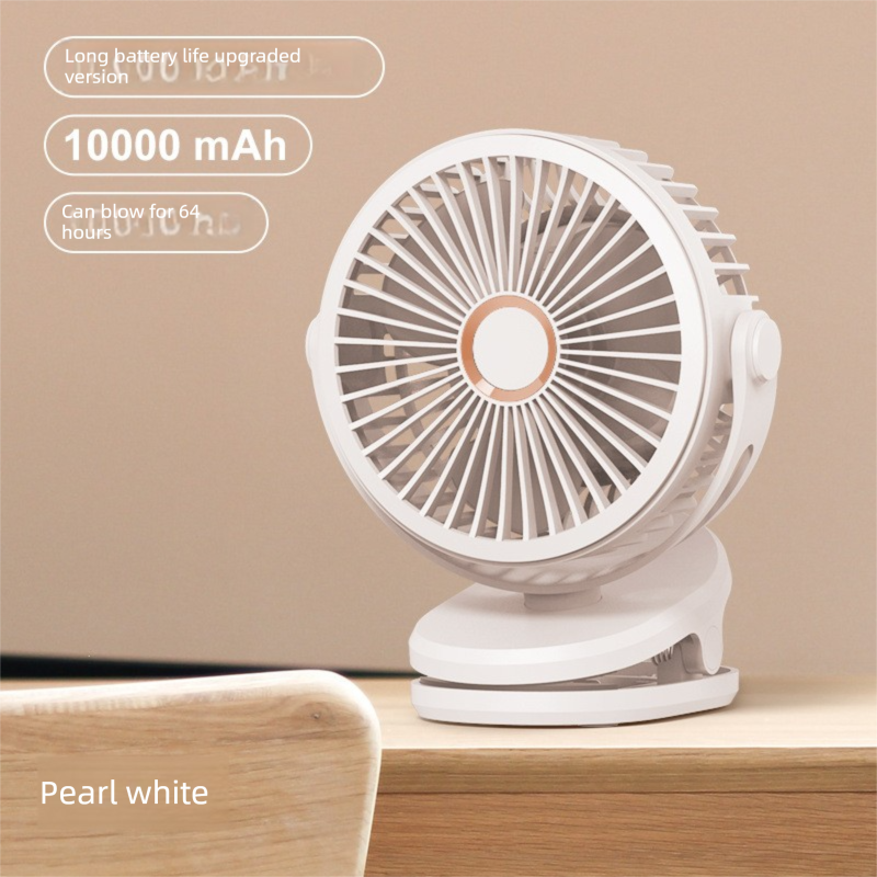 White 10000mAh Portable Clip on Fan with 720 Degree Rotation 4 Speeds for Stroller Kitchen Office Desk Quiet Rechargeable Cooling Solution for Local Homes - Image 1