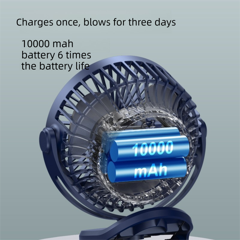 White 10000mAh Portable Clip on Fan with 720 Degree Rotation 4 Speeds for Stroller Kitchen Office Desk Quiet Rechargeable Cooling Solution for Local Homes - Image 2