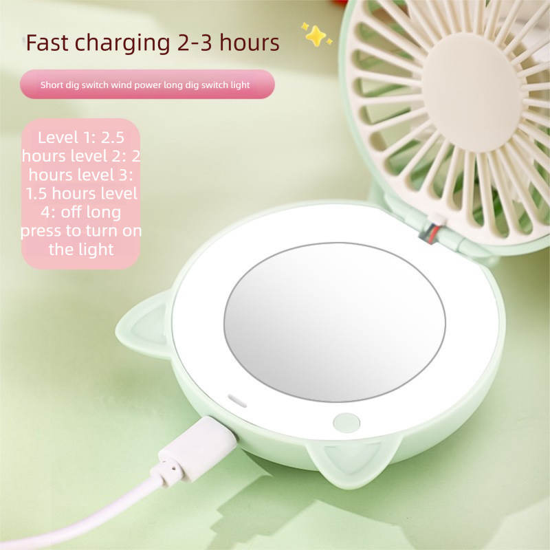 Pink 3-in-1 Mini Portable Fan with Makeup Mirror and LED Fill Light USB Rechargeable Pocket Sized Cooling Solution for Students and Local Professionals - Image 2