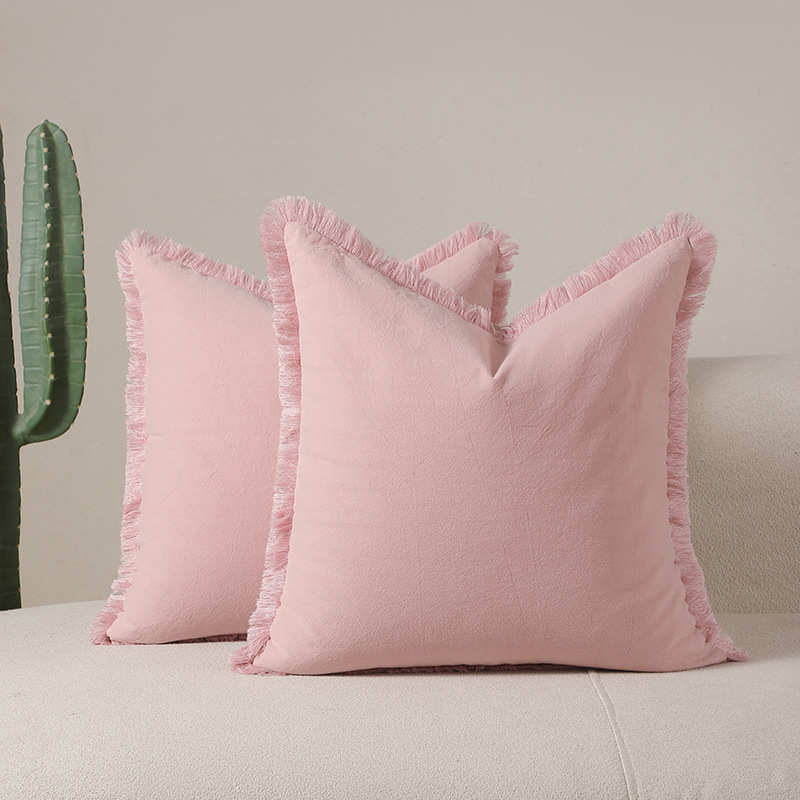 Pink 2 Pack Bohemian Tassel Pillowcases Soft Washed Cotton Cushion Covers for Living Room Sofa Elegant Decor Solution for Local Standard Home Environments - Image 1