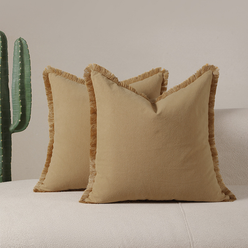 Yellow 2 Pack Bohemian Tassel Pillowcases Soft Washed Cotton Cushion Covers for Living Room Sofa Elegant Decor Solution for Local Standard Home Environments - Image 1