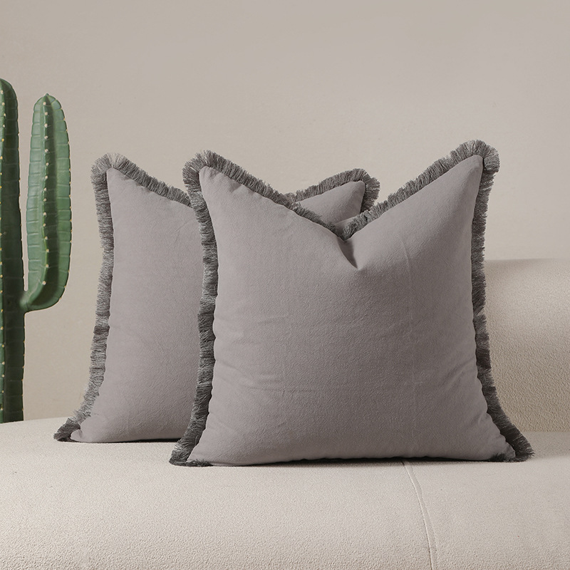 Grey 2 Pack Bohemian Tassel Pillowcases Soft Washed Cotton Cushion Covers for Living Room Sofa Elegant Decor Solution for Local Standard Home Environments - Image 1