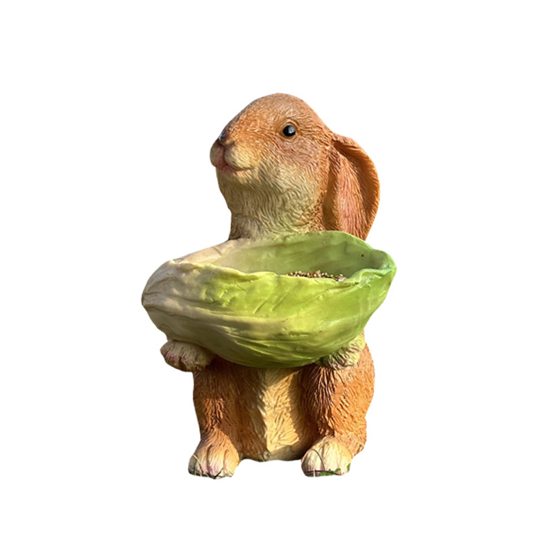 Cute Resin Rabbit Bird Feeder for Outdoor Garden Courtyard Balcony Landscape Decoration Durable Waterproof Animal Statue for Local Wild Bird Enthusiasts - Image 1