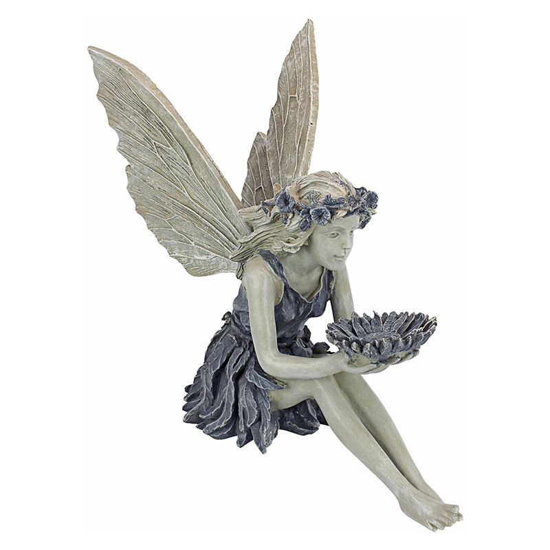 Resin Fairy Garden Statue with Sunflower Bowl Seated Design for Outdoor Decorative Use Ideal for Home and Garden Spaces Local Standard Fit - Image 1