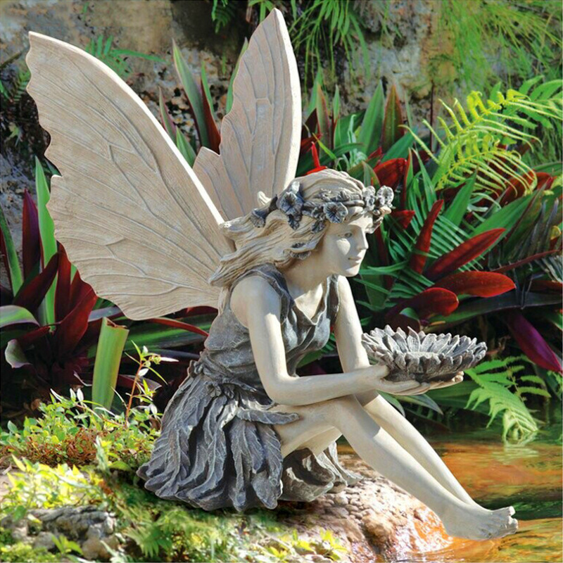 Resin Fairy Garden Statue with Sunflower Bowl Seated Design for Outdoor Decorative Use Ideal for Home and Garden Spaces Local Standard Fit - Image 2