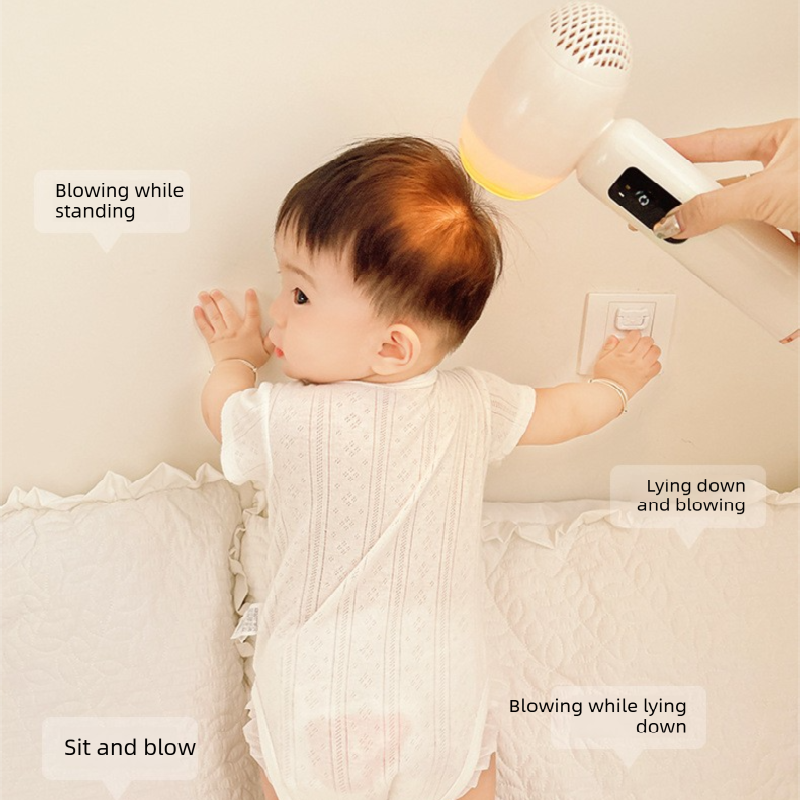 White Wireless Baby Hair Dryer with Constant Temperature and Negative Ion Technology for Gentle Hair and Skin Care, Ideal for Infants and Toddlers - Image 3