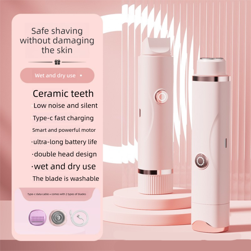 Pink Electric Hair Remover for Women 2-in-1 Dual Head Trimmer and Shaver with Ceramic Blades IPX7 Waterproof for Painless Full Body and Bikini Grooming - Image 1