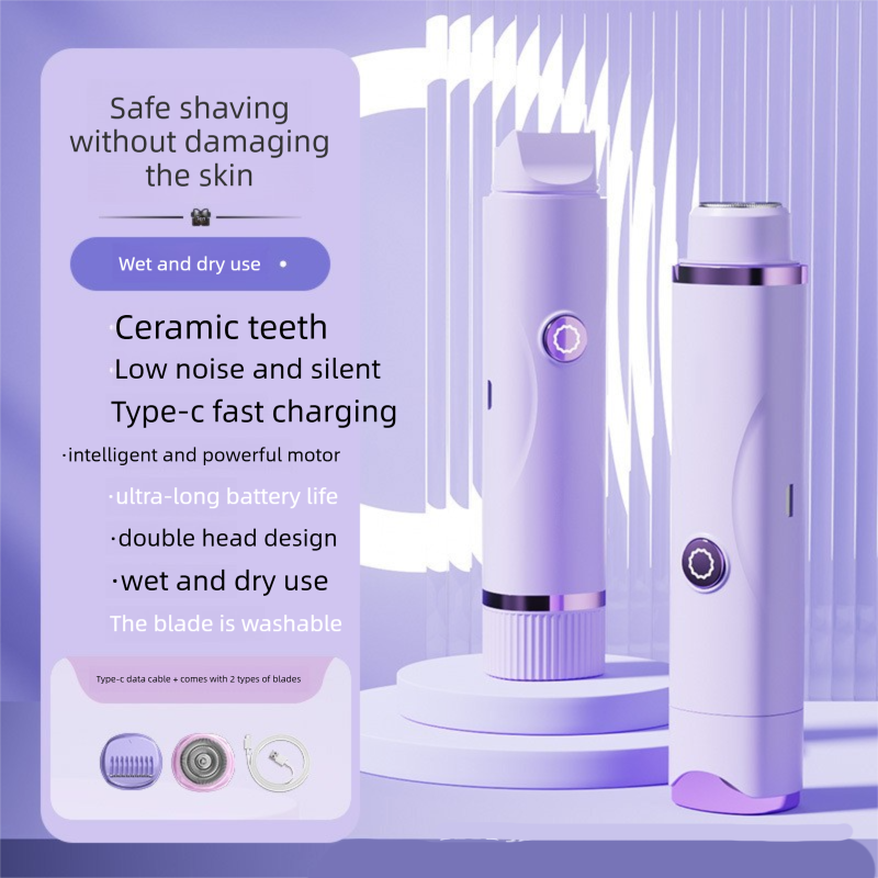 Purple Electric Hair Remover for Women 2-in-1 Dual Head Trimmer and Shaver with Ceramic Blades IPX7 Waterproof for Painless Full Body and Bikini Grooming - Image 1