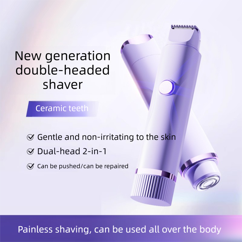Purple Electric Hair Remover for Women 2-in-1 Dual Head Trimmer and Shaver with Ceramic Blades IPX7 Waterproof for Painless Full Body and Bikini Grooming - Image 4