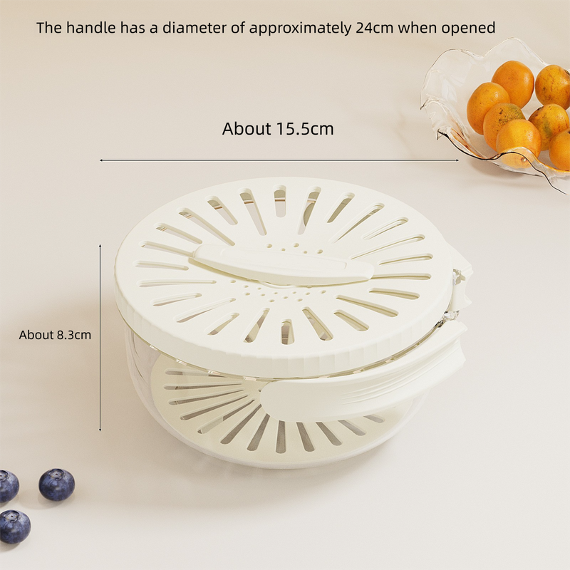 White Small Multi-functional Fruit and Vegetable Washing Bowl with Lid and Hidden Handle Double-Layer Drainage Container for Refrigerator Storage and Outdoor Picnic Efficient Food Preservation for Local Standard Kitchens - Image 1