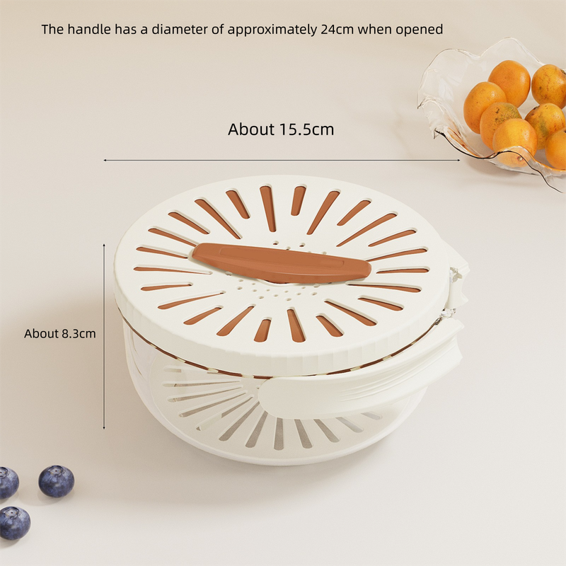Brown Small Multi-functional Fruit and Vegetable Washing Bowl with Lid and Hidden Handle Double-Layer Drainage Container for Refrigerator Storage and Outdoor Picnic Efficient Food Preservation for Local Standard Kitchens - Image 1