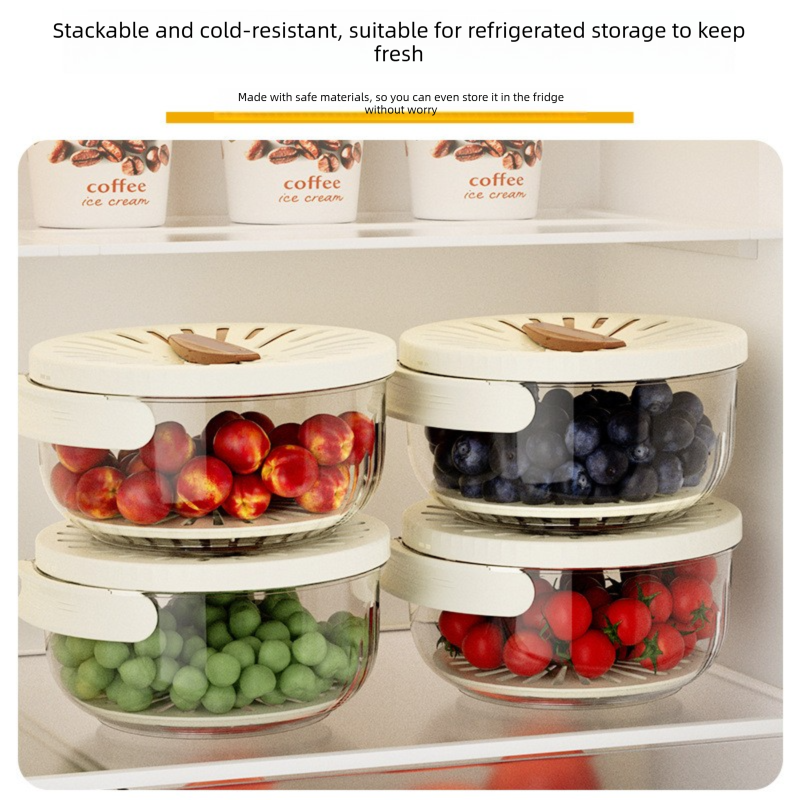 Brown large Multi-functional Fruit and Vegetable Washing Bowl with Lid and Hidden Handle Double-Layer Drainage Container for Refrigerator Storage and Outdoor Picnic Efficient Food Preservation for Local Standard Kitchens - Image 3