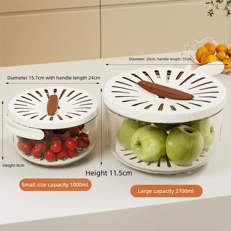 White large Multi-functional Fruit and Vegetable Washing Bowl with Lid and Hidden Handle Double-Layer Drainage Container for Refrigerator Storage and Outdoor Picnic Efficient Food Preservation for Local Standard Kitchens - Image 5