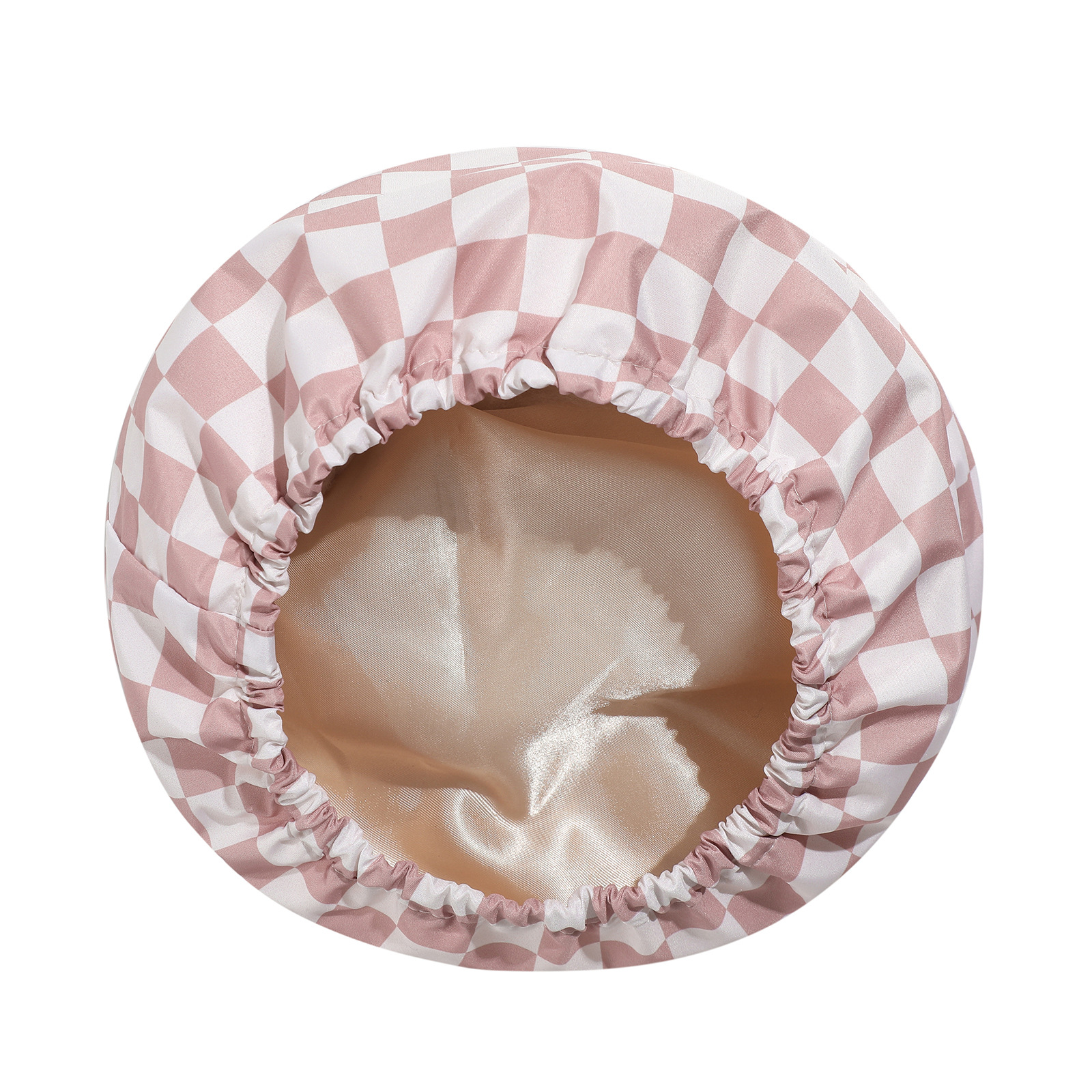 Coffee Grid Premium Double-Layer Waterproof Shower Cap for Women Long Hair Protection Stylish Reusable Bath Hat for Professional Hair Care at Local Spas and Homes - Image 1