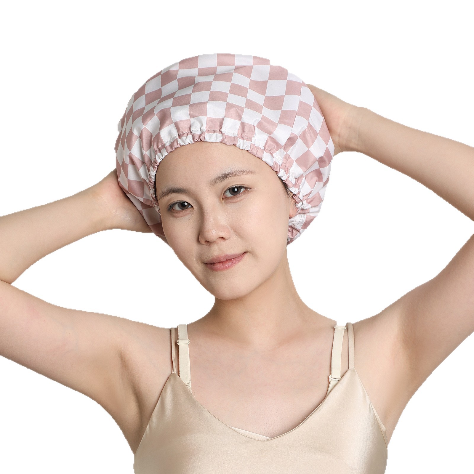 Burgundy tartan Premium Double-Layer Waterproof Shower Cap for Women Long Hair Protection Stylish Reusable Bath Hat for Professional Hair Care at Local Spas and Homes - Image 4