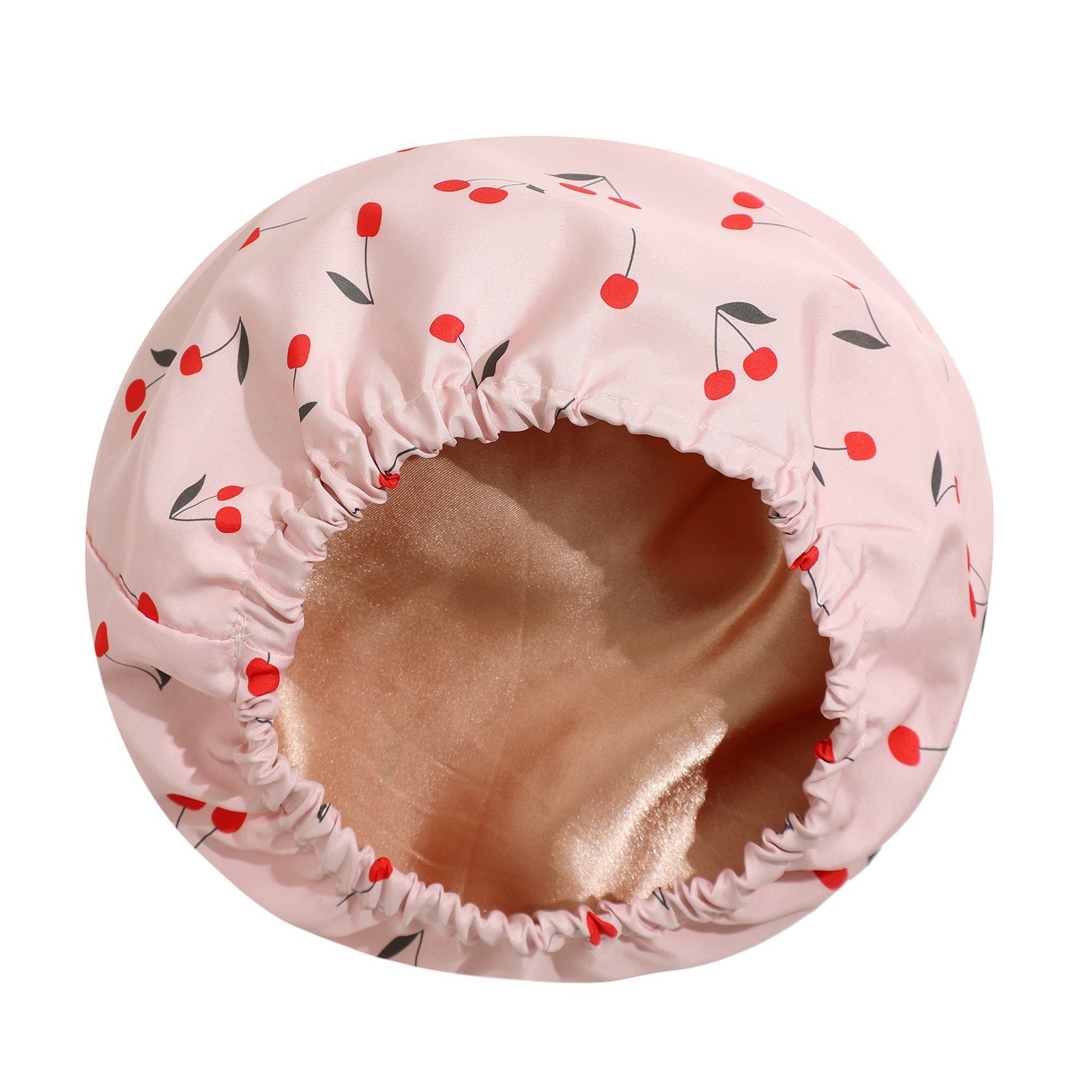 Pink cherries Premium Double-Layer Waterproof Shower Cap for Women Long Hair Protection Stylish Reusable Bath Hat for Professional Hair Care at Local Spas and Homes - Image 1