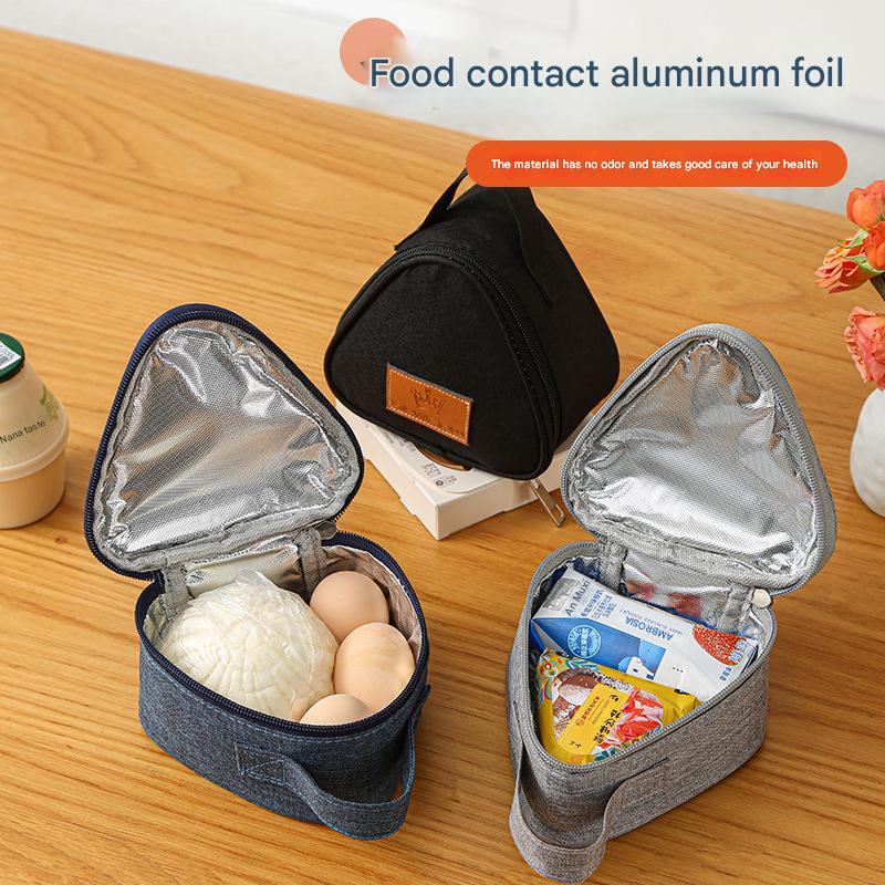 3-PCS Black Triangular Insulated Lunch Bag with Food-Grade Aluminum Lining for Heat Preservation and Freshness, Ideal for Meals, Snacks, Eggs, and Milk on the Go - Image 2