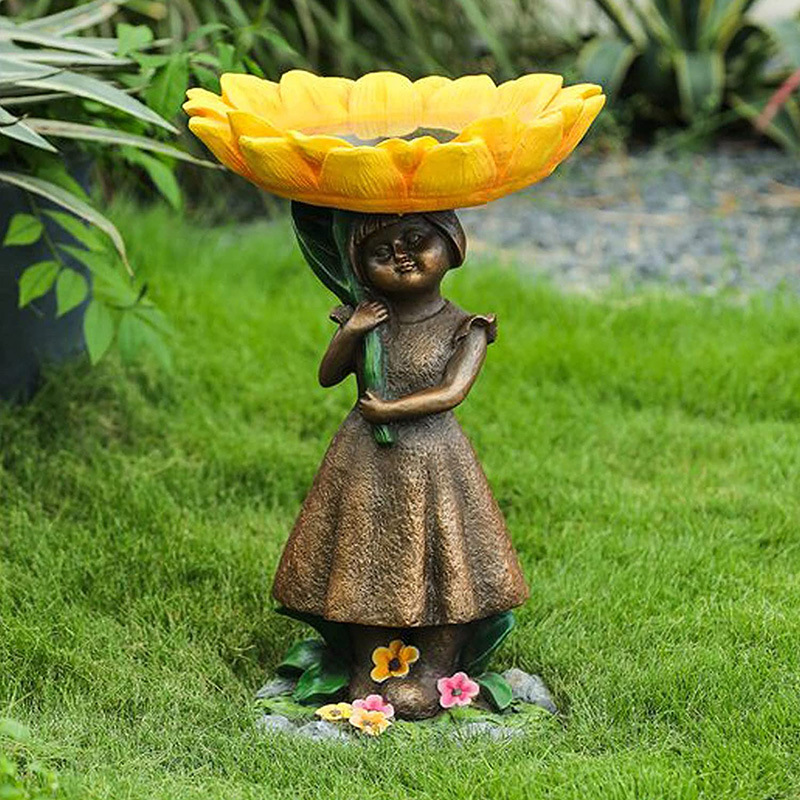 Girl Resin Bird Feeder with Natural Stump Design for Garden and Outdoor Decor, Ideal for Attracting Birds and Enhancing Yard Aesthetics - Image 1