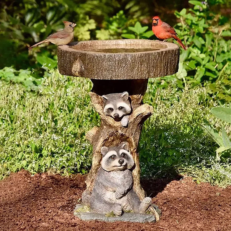 Raccoon Resin Bird Feeder with Natural Stump Design for Garden and Outdoor Decor, Ideal for Attracting Birds and Enhancing Yard Aesthetics - Image 1