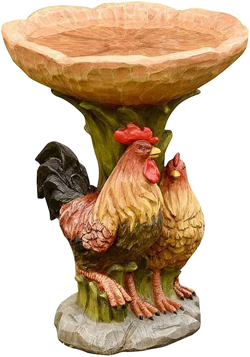 Rooster Resin Bird Feeder with Natural Stump Design for Garden and Outdoor Decor, Ideal for Attracting Birds and Enhancing Yard Aesthetics - Image 1