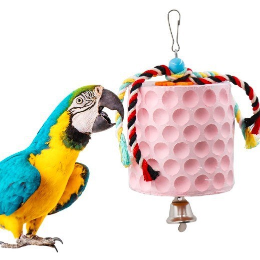 2-Pack Pink Hanging Bird Chew Toy with Bell and Rope, Ideal for Parrots, Squirrels, and Rodents – Durable Wood-Based Grinding Stone for Beak Exercise and Enrichment - Image 1
