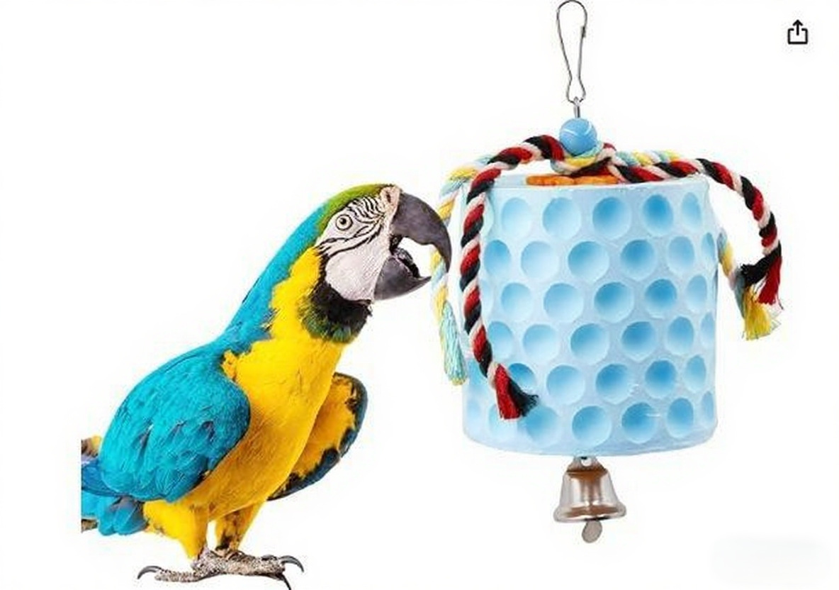 2-Pack Blue Hanging Bird Chew Toy with Bell and Rope, Ideal for Parrots, Squirrels, and Rodents – Durable Wood-Based Grinding Stone for Beak Exercise and Enrichment - Image 1