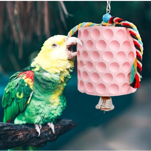 2-Pack Blue Hanging Bird Chew Toy with Bell and Rope, Ideal for Parrots, Squirrels, and Rodents – Durable Wood-Based Grinding Stone for Beak Exercise and Enrichment - Image 3