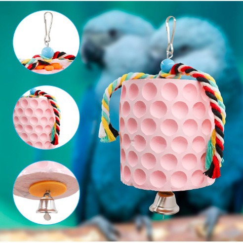 2-Pack Blue Hanging Bird Chew Toy with Bell and Rope, Ideal for Parrots, Squirrels, and Rodents – Durable Wood-Based Grinding Stone for Beak Exercise and Enrichment - Image 4
