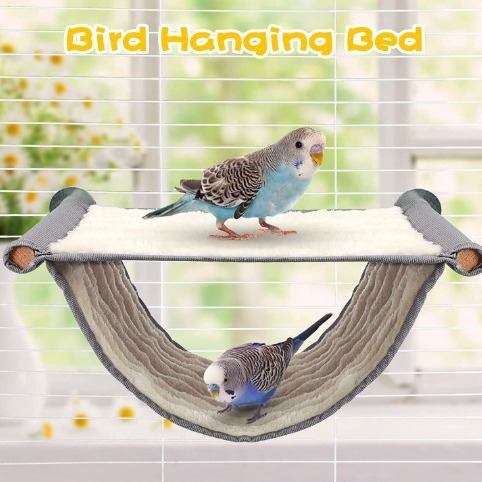 2-Pack White Bird Hammock Bed for Parrots, Budgies, and Small Pets – Warm, Soft, Washable Hanging Nest with Easy Installation for Cage or Window Use(Size: L) - Image 3