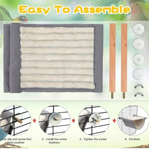 2-Pack Grey Bird Hammock Bed for Parrots, Budgies, and Small Pets – Warm, Soft, Washable Hanging Nest with Easy Installation for Cage or Window Use(Size: L) - Image 3