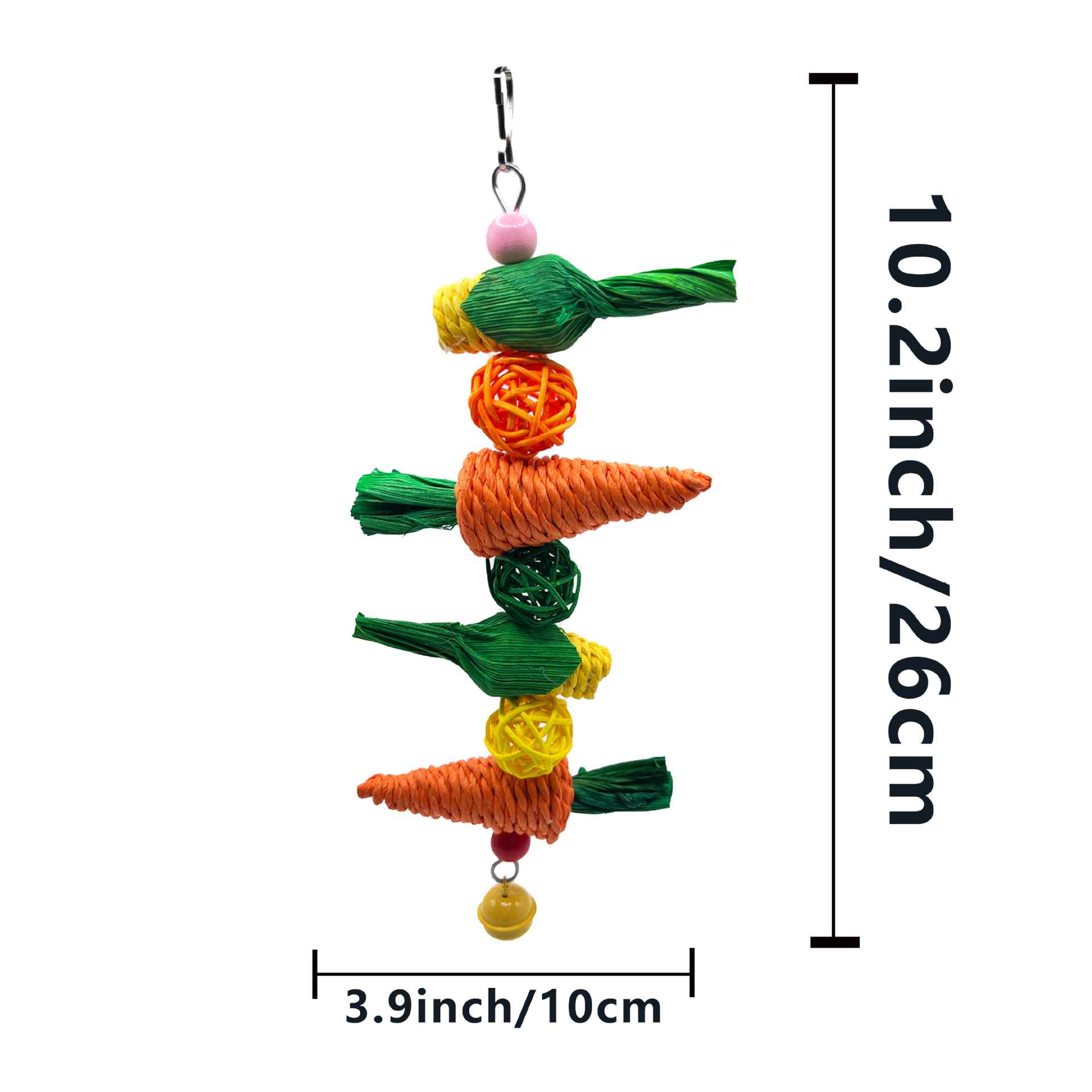 2-Pack Radish Vine Ball Skewers Bird Chew Toy for Parrots, Budgies, Hamsters, Rabbits & Small Pets – Hanging Carrot-Shaped Enrichment Toy with Natural Fibers for Beak Grinding and Mental Stimulation - Image 1
