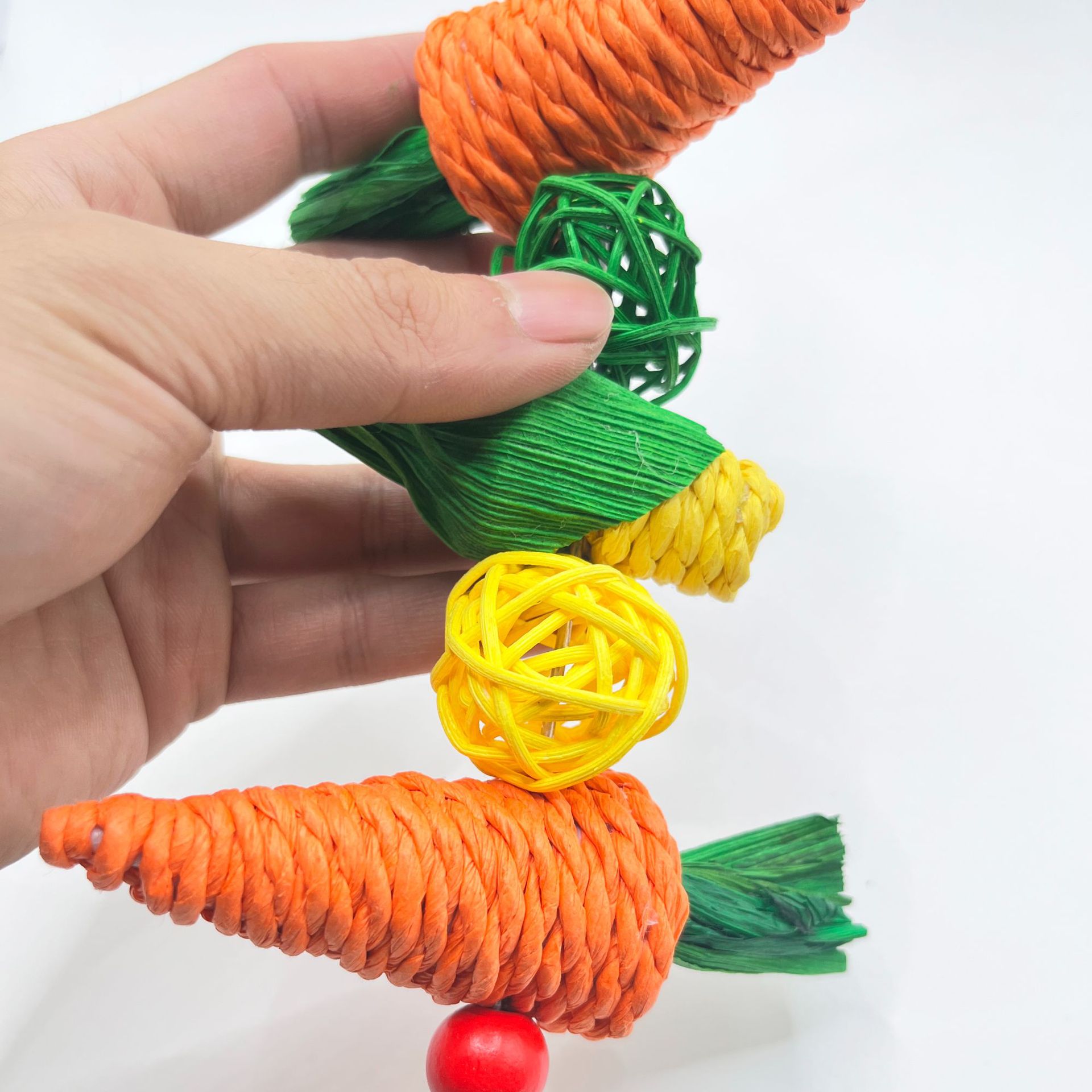 2-Pack Radish Vine Ball Skewers Bird Chew Toy for Parrots, Budgies, Hamsters, Rabbits & Small Pets – Hanging Carrot-Shaped Enrichment Toy with Natural Fibers for Beak Grinding and Mental Stimulation - Image 2