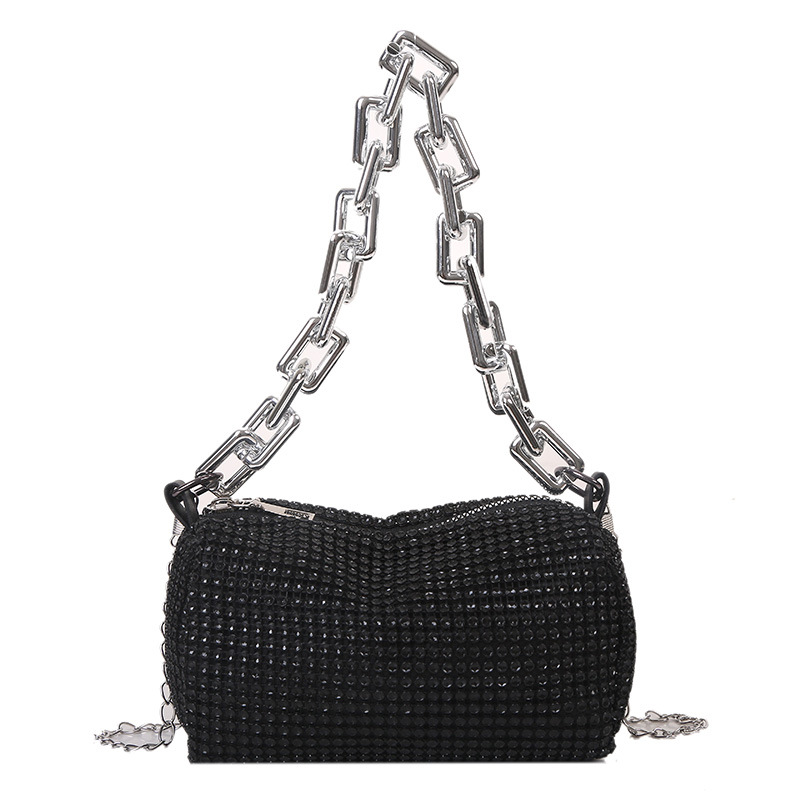 Black Mini Shoulder Bag for Women – Rhinestone-Embellished Pillow-Shaped Chain Bag with Fashionable Metal Hardware and Compact Design - Image 1
