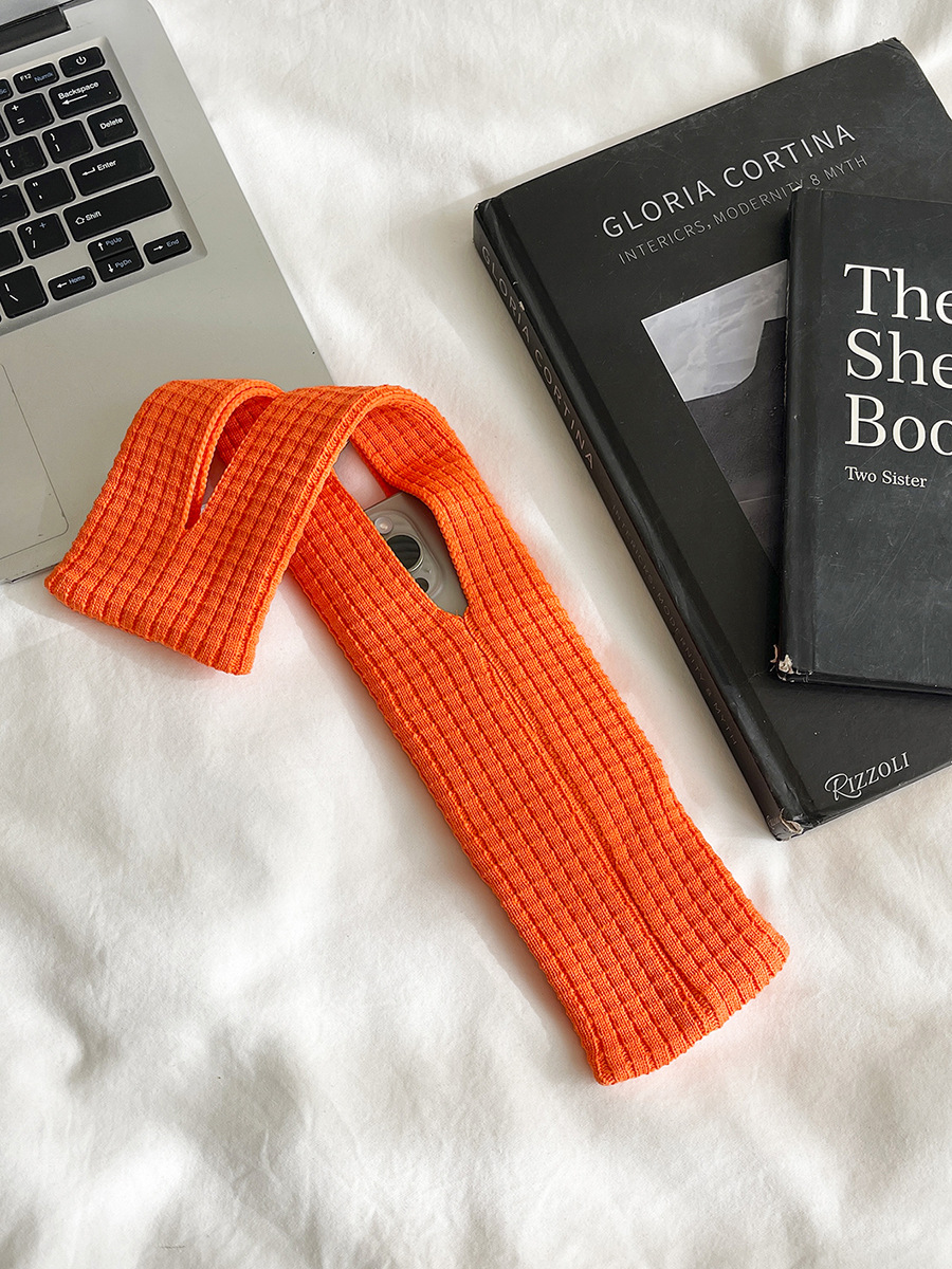 Orange High-Elastic Knit Short Phone Sling Bag – Compact Streetwear Accessory for iPhone, Minimalist Single Shoulder Carry with Stretchy Ribbed Design - Image 1