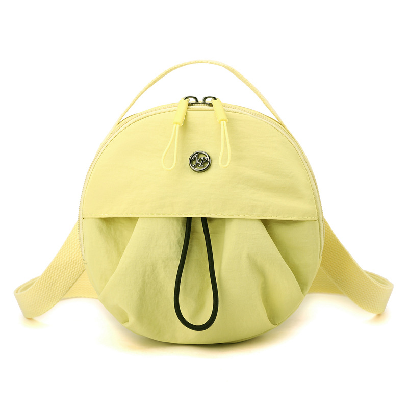 Lemon Yellow Fashionable Round Crossbody Bag with Water-Resistant Nylon and Multi-Pocket Design for Daily Travel Lightweight Hands-Free Storage Solution for Local Professionals - Image 1