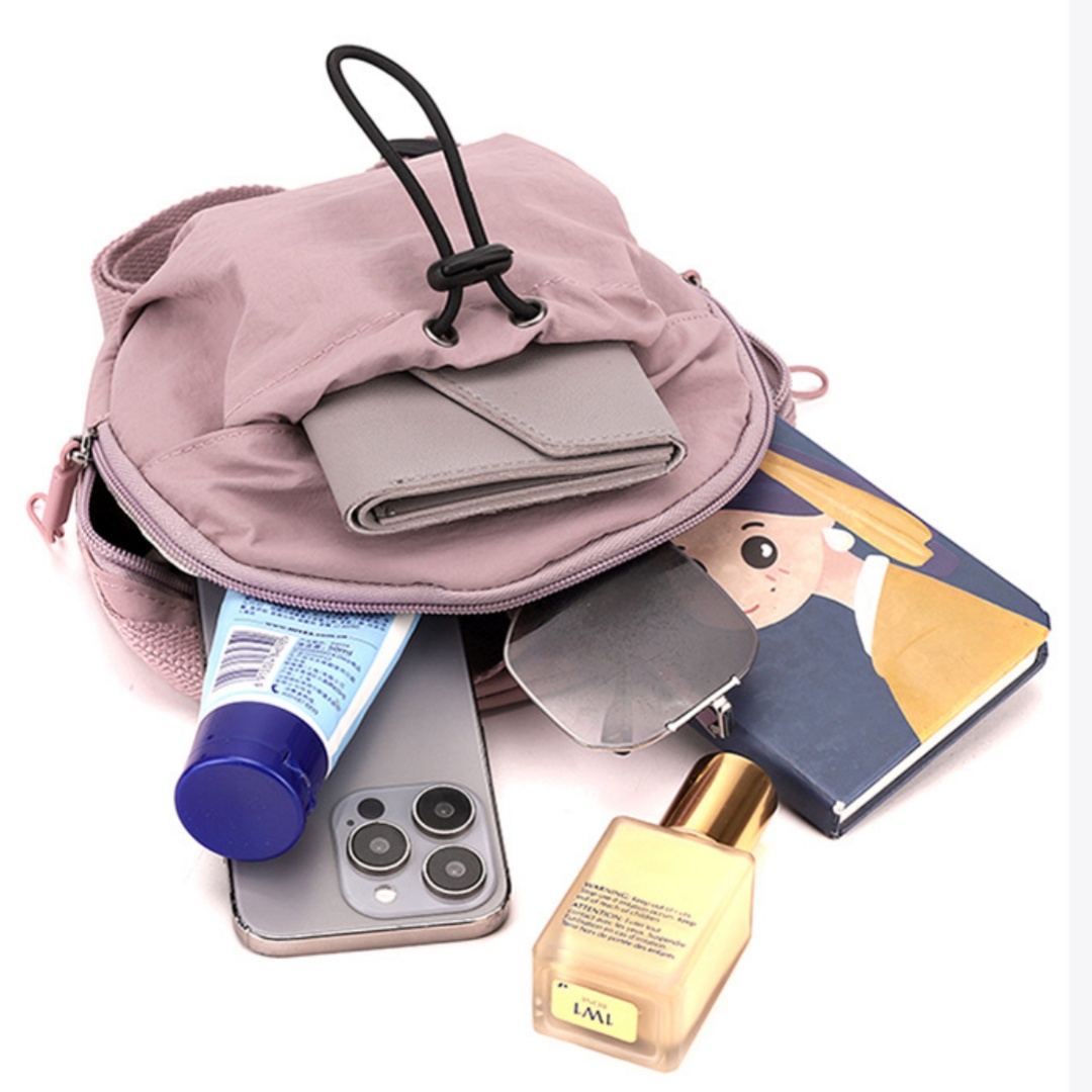Lemon Yellow Fashionable Round Crossbody Bag with Water-Resistant Nylon and Multi-Pocket Design for Daily Travel Lightweight Hands-Free Storage Solution for Local Professionals - Image 3