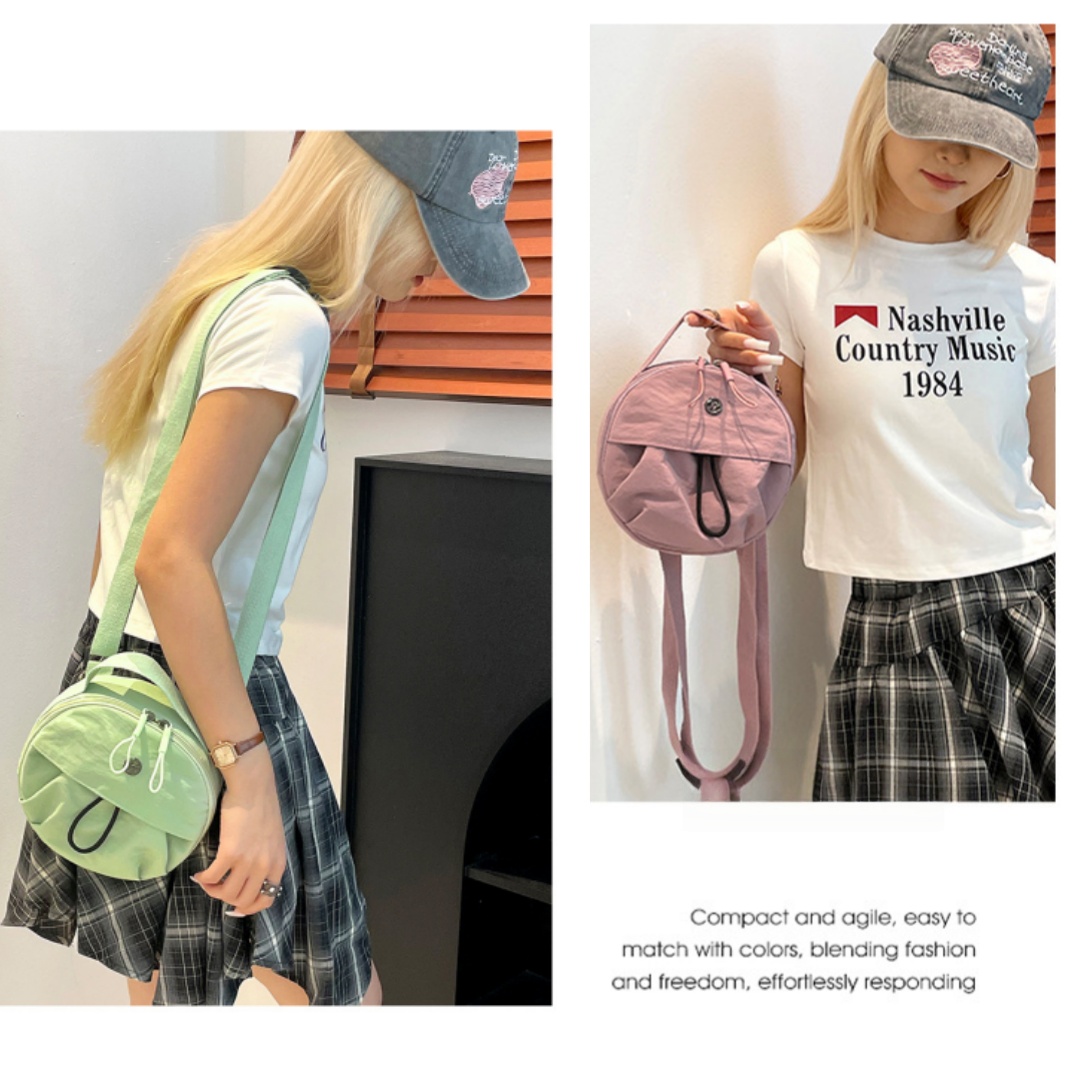 Greyish green Fashionable Round Crossbody Bag with Water-Resistant Nylon and Multi-Pocket Design for Daily Travel Lightweight Hands-Free Storage Solution for Local Professionals - Image 2