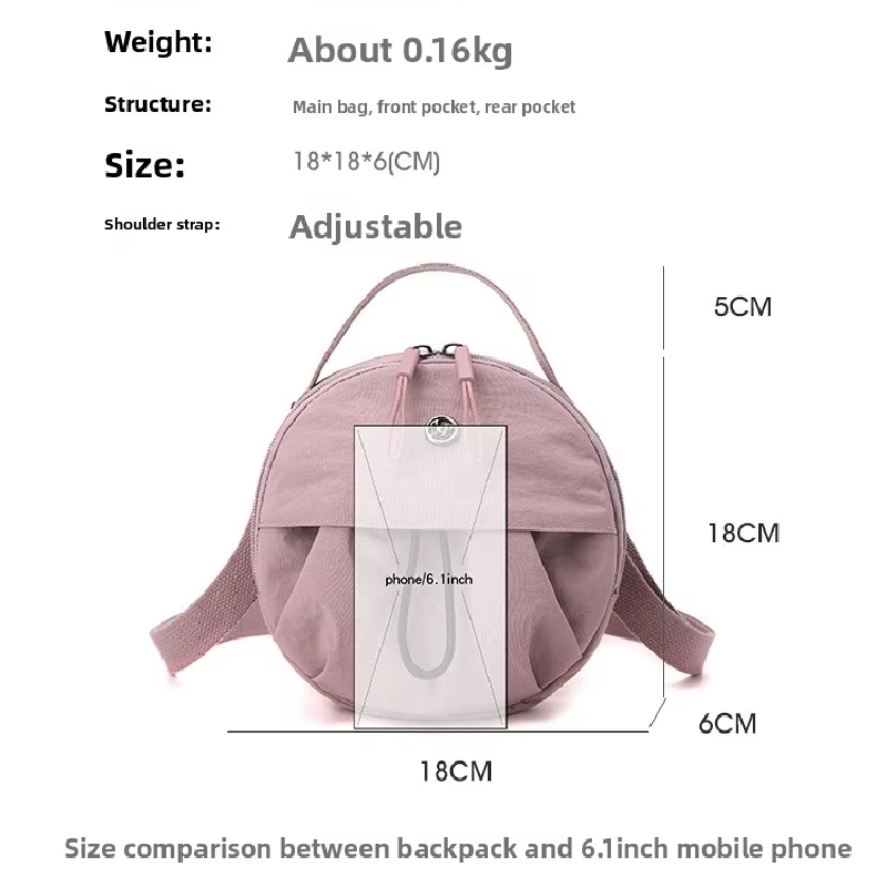 Green lemon Fashionable Round Crossbody Bag with Water-Resistant Nylon and Multi-Pocket Design for Daily Travel Lightweight Hands-Free Storage Solution for Local Professionals - Image 5