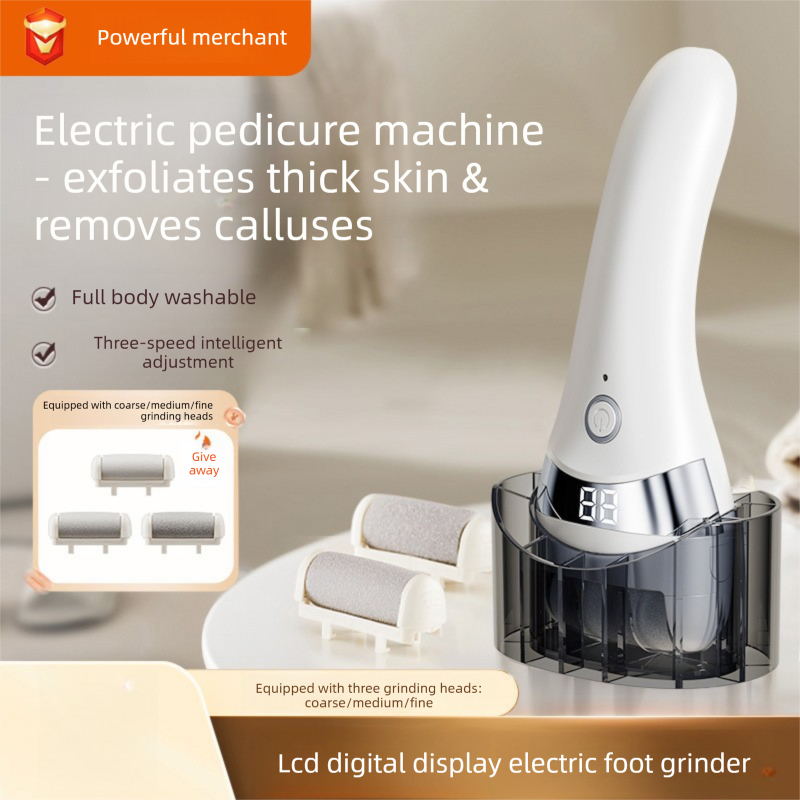 Electric Foot File with 3-Speed Adjustable Motor – Waterproof Callus Remover for Smooth, Soft Feet with LED Display and Replaceable Grinding Heads - Image 3