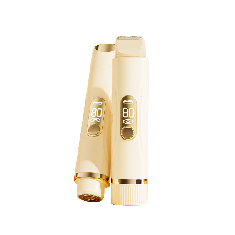 Beige Dual-Head Electric Hair Remover for Women – Portable, Quiet & Waterproof Body Grooming Trimmer with Smooth Skin Care Design - Image 1