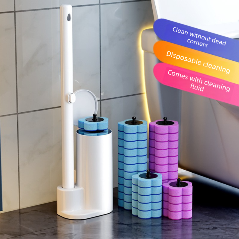 White Disposable Toilet Brush Set with Built-in Cleaner – Wall-Mountable, No-Drill Bathroom Cleaning Kit with Replaceable Heads(5 ocean-cleaning cotton pads) - Image 2