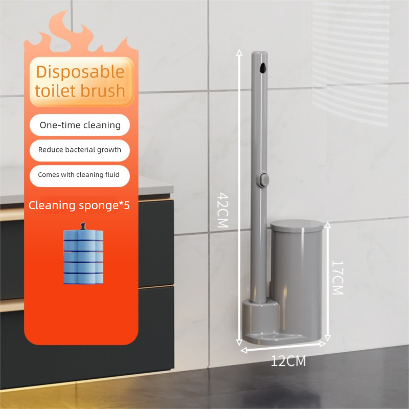 Grey Disposable Toilet Brush Set with Built-in Cleaner – Wall-Mountable, No-Drill Bathroom Cleaning Kit with Replaceable Heads(5 ocean-cleaning cotton pads) - Image 1