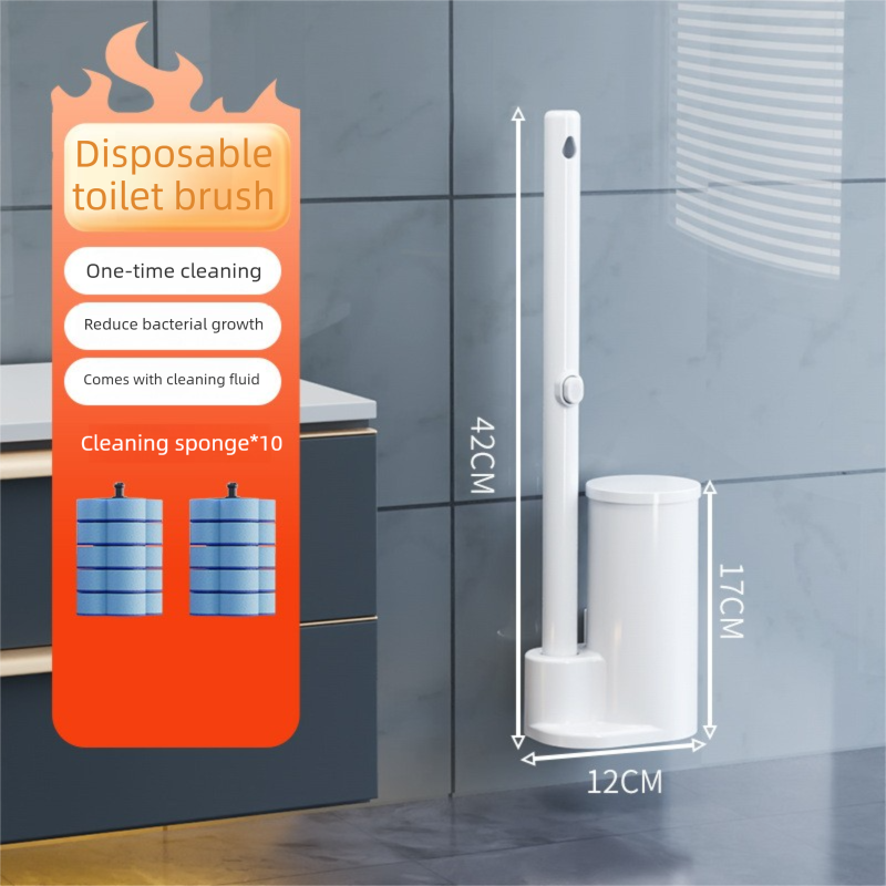 White Disposable Toilet Brush Set with Built-in Cleaner – Wall-Mountable, No-Drill Bathroom Cleaning Kit with Replaceable Heads(10 ocean-cleaning cotton pads) - Image 1