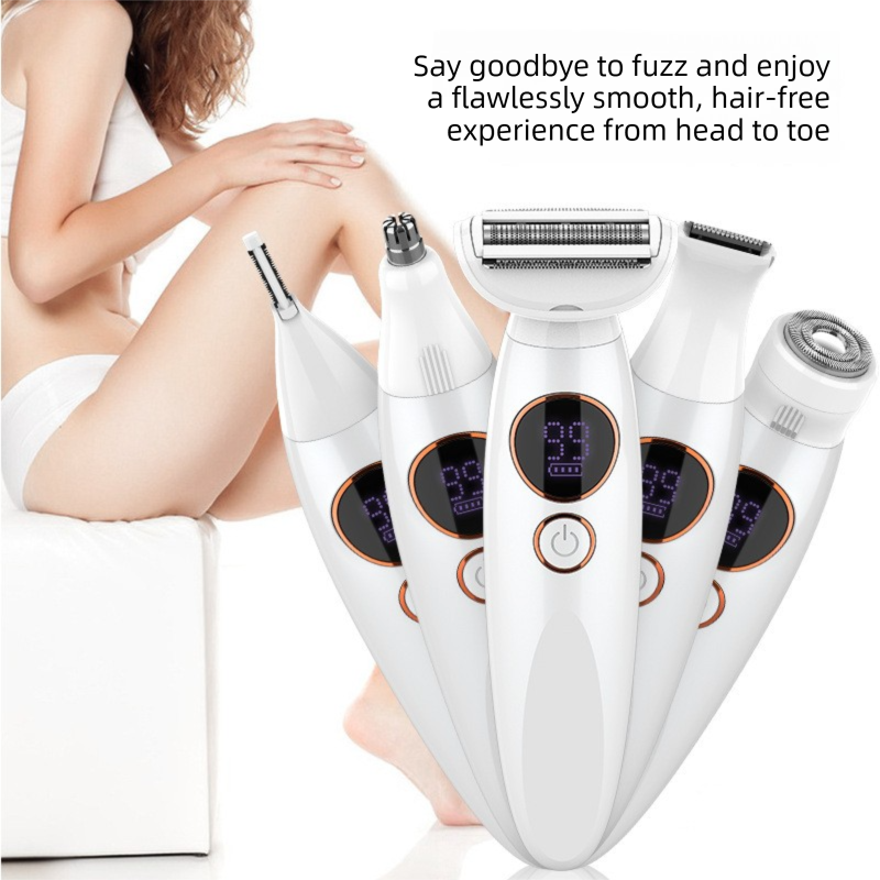 Purple 5-in-1 Women's Hair Removal Epilator – Multi-Function Body Grooming Kit with Waterproof Design, LED Display & USB Charging - Image 3