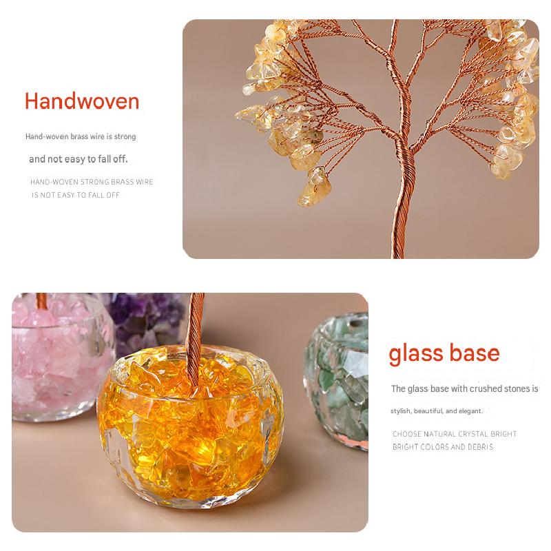Pink Natural Crystal Tree Ornament – Handmade Miniature Decorative Tree with Glass Base for Home, Office & Gift - Image 7