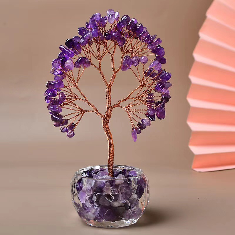 Purple Natural Crystal Tree Ornament – Handmade Miniature Decorative Tree with Glass Base for Home, Office & Gift - Image 2