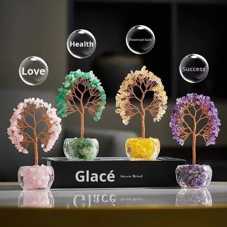 Purple Natural Crystal Tree Ornament – Handmade Miniature Decorative Tree with Glass Base for Home, Office & Gift - Image 5