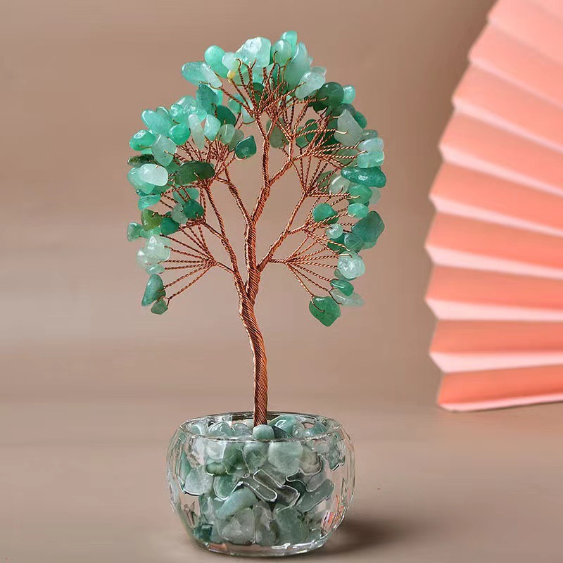 Green Natural Crystal Tree Ornament – Handmade Miniature Decorative Tree with Glass Base for Home, Office & Gift - Image 2